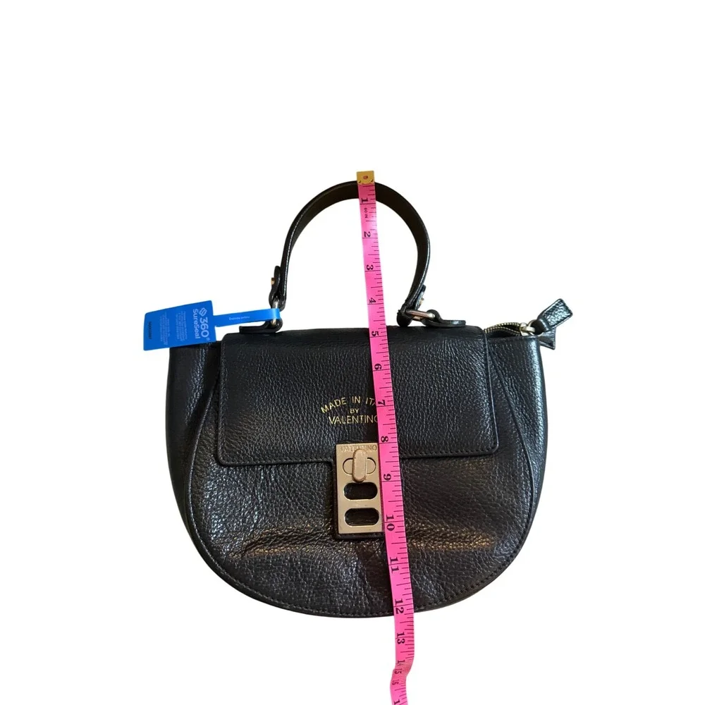 Mario Valentino Black Pebbled Leather Top Handle Bag Made in Italy Turn Lock - Picture 7 of 11
